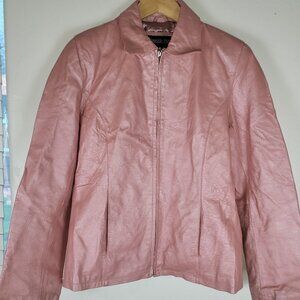 Vintage Oscar Piel Women's Size Med Pink Leather Zip Jacket Y2k 90s Barbiecore